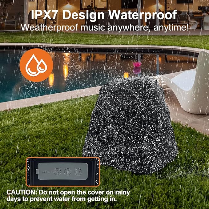 STUDIOFINIX 4" Rock Speakers Outdoor Waterproof - 5.3 Bluetooth Wireless Speaker Solar Powered Max Peak 160W for Garden,Patio,Deck,Pool,Backyard (Gray 1 Pair)