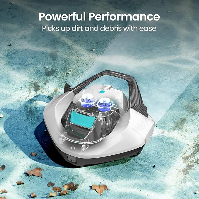 AIPER Seagull SE 2025 Cordless Robotic Pool Cleaner with LED Indicator, Self-Parking Technology, Lasts 90 Mins Runtime, Ideal for Above-Ground Pool up to 40 Feet, Snow White & Teal