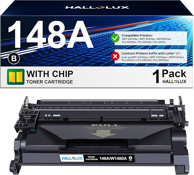HALLOLUX 148A Toner Cartridge (with Chip) Black Compatible Replacement for HP 148A 148X W1480A W1480X for HP Laserjet Pro 4001dw 4001dn 4001n MFP 4101fdw 4101fdn Printer (1 Pack Black Toner)