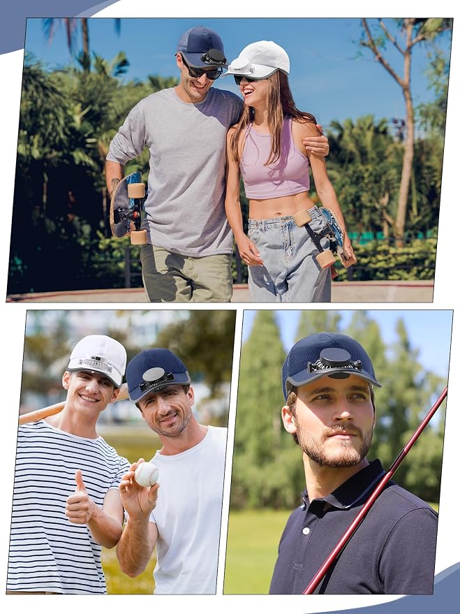 Yaomiao 2 Pcs Solar Baseball Cap with Fan Unisex Sun Protection USB Charging Fan Mesh Hat for Summer Outdoor
