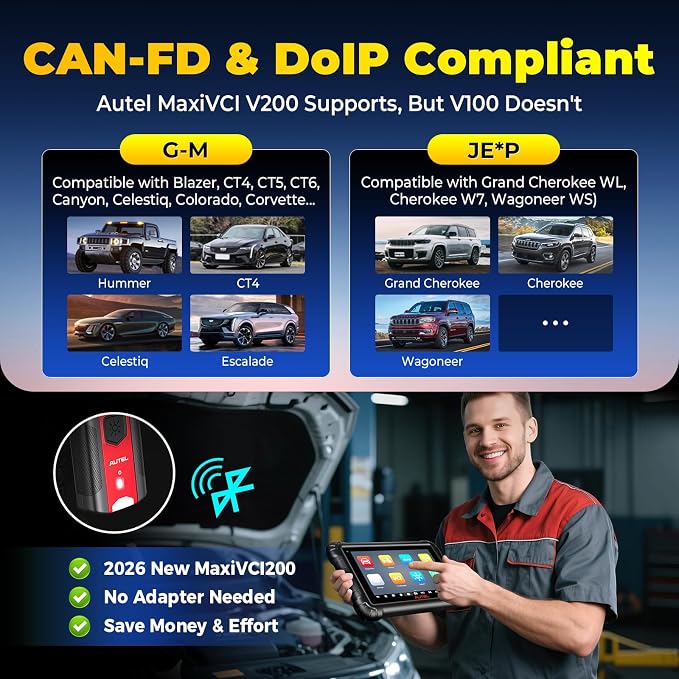 Autel MaxiVCI V200 VCI200 Wireless OBD2 Connector Adapter, VCI 200 OBD2 Diagnostic Dongle, Work w/MaxiSys Scanner MS906 PRO MS906MAX MS906 PRO-TS KM100 BT608 BT609 ITS600 MK906 PRO TS