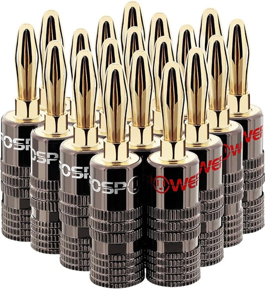 FosPower Banana Plugs 10 Pairs / 20 pcs, Closed Screw 24K Gold Plated Speaker Plug Connectors for Speaker Wire, Wall Plate, Home Theater, Audio/Video Receiver, Amplifiers and Sound Systems