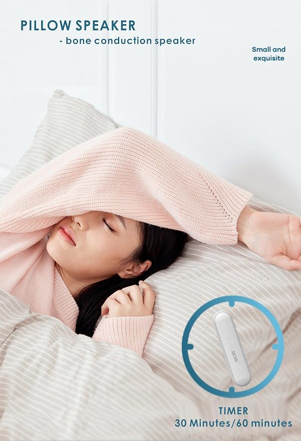 Bone Conduction Under Pillow Sleep Speaker, Ultra-Thin Bluetooth 5.3 Bedside Speaker, TF Card Slot, Auto-Off Timer, Private Audio for Side Sleepers & Light Sleepers (C807-White)