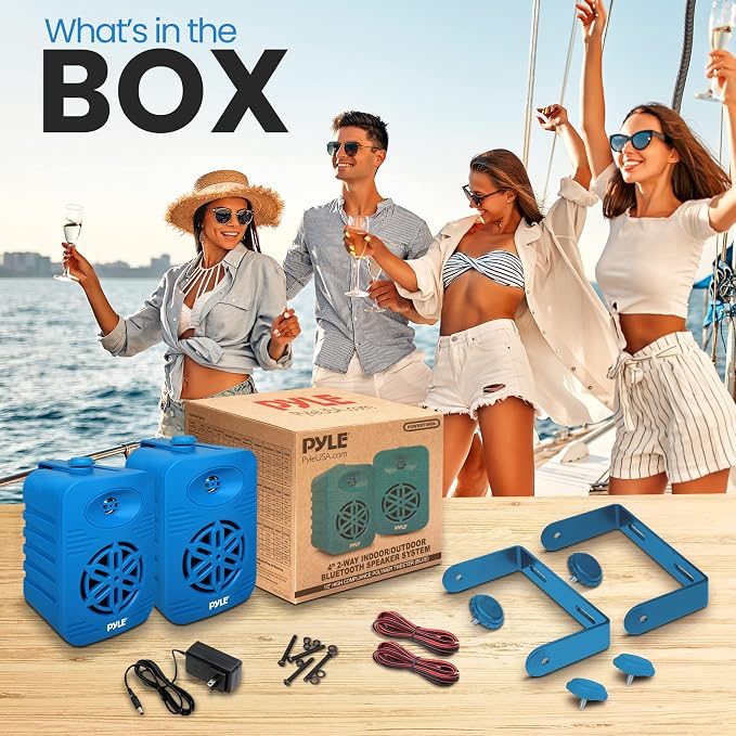 PyleUsa Bluetooth Indoor Outdoor Speakers Pair-300 Watt Dual Waterproof 4” 2-Way Full Range Speaker System w/ 1/2” High Compliance Polymer Tweeter-Home, Boat, Marine, Deck, Patio,Poolside - PDWRBT46BL