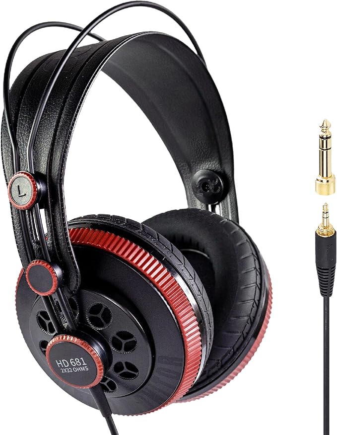 Superlux HD681 Air Professional Monitoring Semi-Open Back Headphones with AIR Cushion Earpads, Wired Over-Ear with High-Resolution Sound, 3.5 & 6.3mm Adapters for Casual Listening Recording DJ Gaming