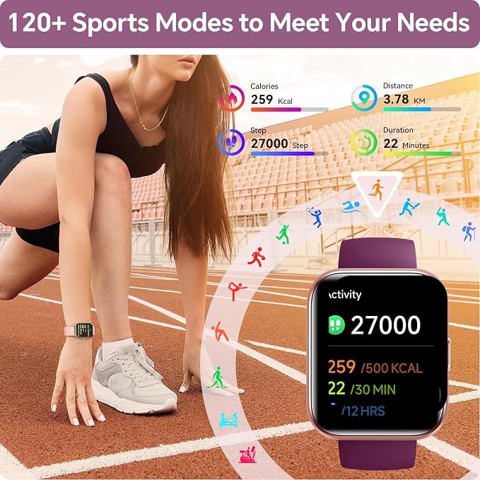 Smart Watches for Women, 1.85" HD Smart Watch for iPhone/Samsung/Android with Calls/Messages/Reminders, 3ATM 120+ Sport Modes Fitness Tracker Watch for Women with Heart Rate/Sleep/SpO2 Monitor, Alexa