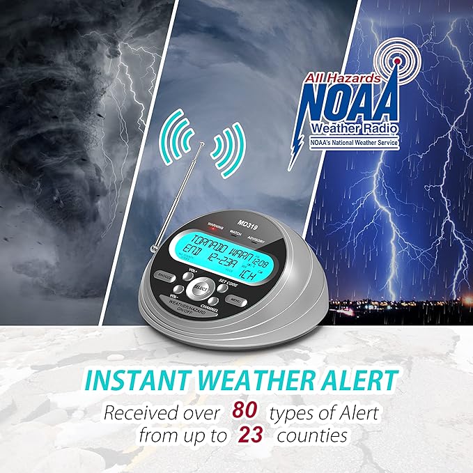 Emgykit NOAA Weather Alert Radio with S.A.M.E. + Portable Shortwave Radio | 80+ Alerts, 23 Country Codes, 4000mAh Battery, Bluetooth, Flashlight & SOS | Home Disaster Prep & Outdoor Survival Kit