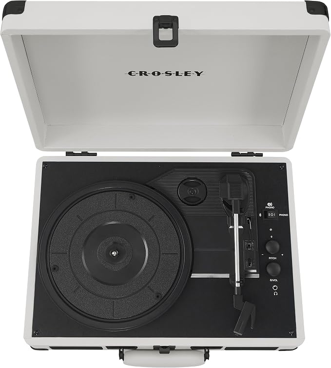 Crosley CR8005DP-WF Cruiser Plus Vintage 3-Speed Bluetooth in/Out Suitcase Vinyl Record Player Turntable, White Farmhouse