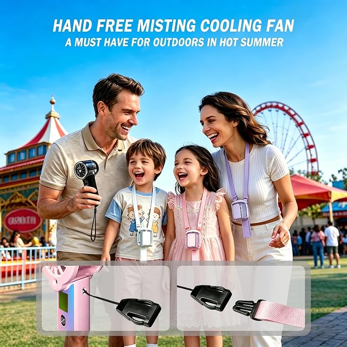 Portable Misting Fan, Handheld Rechargeable Fan with Water Mist, Personal Mini Turbo Fan with 1-100 High Speeds (20000 RPM), LED Light for Music Festival, Summer Trip Must-Haves, Holographic Pink