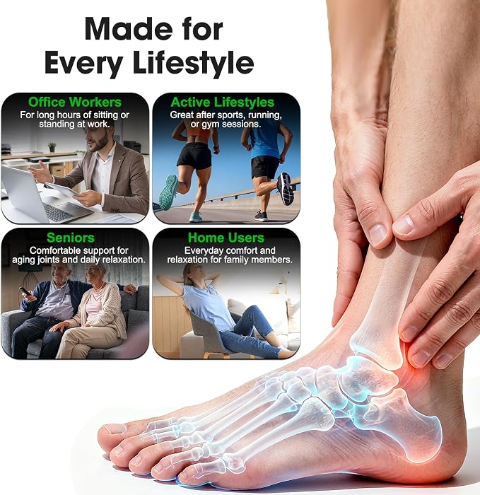 2 Pack Cordless Ankle Massager for Pain Relief, Foot and Ankle Massager Wrap with Heat, Foot Massager for Neuropathy, Heated Foot Massager, 6 Heat Levels, 3 Massage Modes, Grey