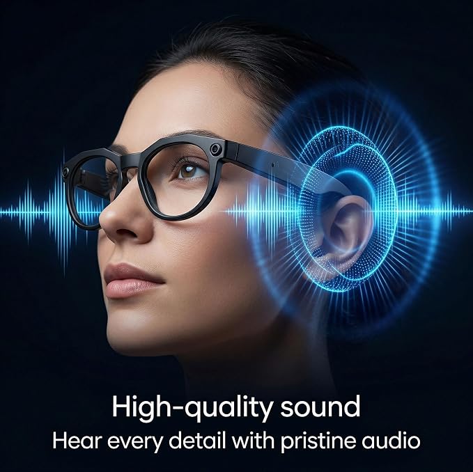 AI Smart Camera Glasses, 1080P HD POV Video Recording and Translator, Object Recognition, Bluetooth Audio for Music Calls, 290mAh Battery, Photochromic Lenses for Vlog, Travel and Work