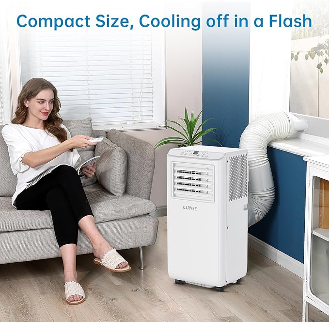 Garvee 10000 BTU Portable Air Conditioner - 3-in-1 Cooling, Dehumidifying & Fan, Cools Rooms Up to 600 Sq.Ft, Quiet Operation with Sleep Mode, 24-Hour Timer, Energy Efficient