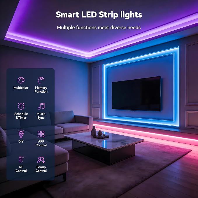 PAUTIX S-COB RGB LED Strip Light,UL-Listed COB LED 24V,Color Changing Strip Lights 32.8ft/10m,Multicolor Flexible Tape Lights with Bluetooth Control for Bedroom,Kitchen,TV Backlight,Home DIY Lighting