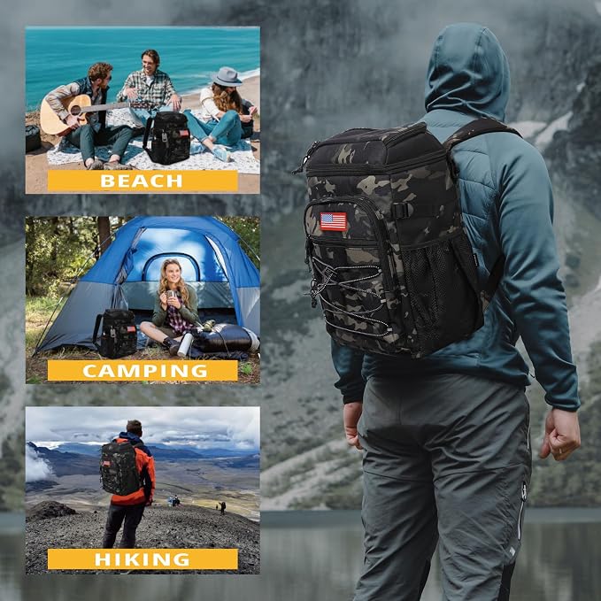 25L Backpack Cooler Keep All Drink Cold for Long Periods of Time Cooler Backpack Insulated Waterproof Portable High Durability Small Cooler Backpack with Compartment for Hiking Camping Beach