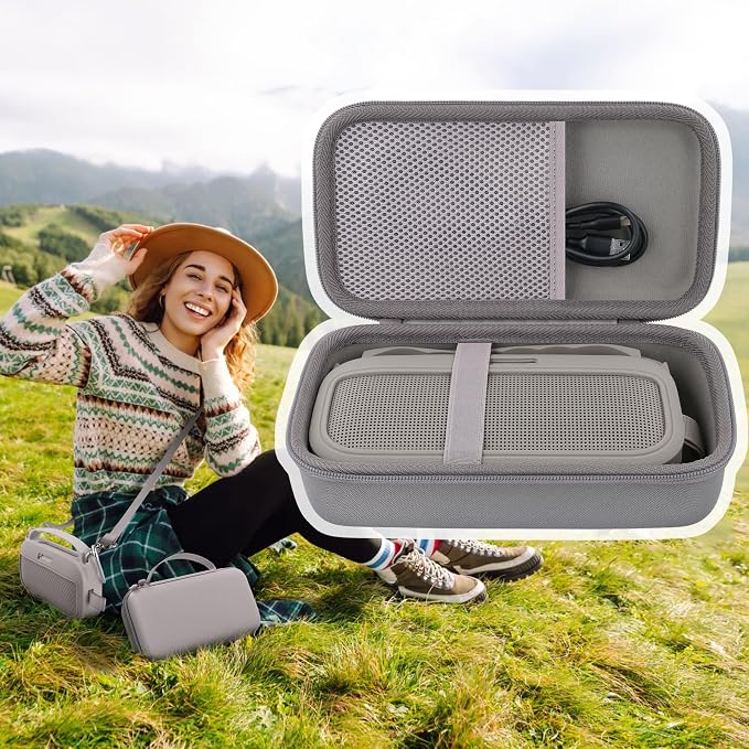 co2CREA Hard Case and Silicone Case Replacement for Bose New SoundLink Flex 2nd Gen/Bose SoundLink Flex Bluetooth Portable Speaker, Protective Case with Carabiner and Shoulder Strap (Sandstone Case)