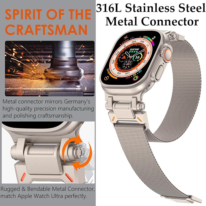 WINGLE Milanese Loop for Apple Watch Band Ultra 3/2/1 Band Ultra 49mm Series 11 10 46mm 45mm 44mm SE 3/2/1 Series 9 8 7 6 5 4 3 Men Women,Parachute-Style Buckle Stainless Steel Mesh Metal iWatch Bands