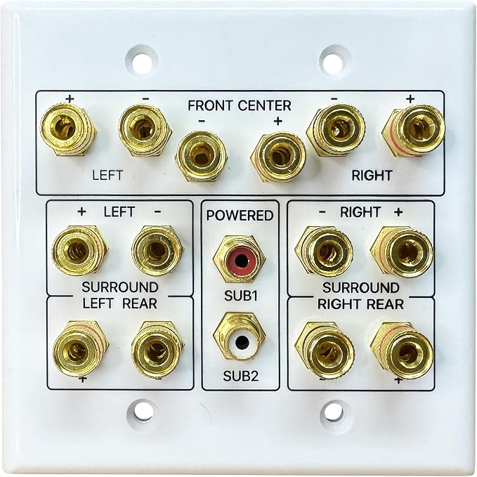 DIYTECH 7.2 Speaker Wall Plate, Home Theater Wall Plate, Gold Plated Binding Posts, for Home Theater Setup