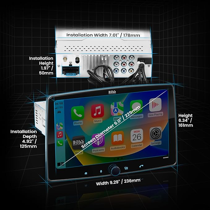 BOSS Audio Systems BCPA9 Single DIN Car Stereo Wireless Apple CarPlay, Android Auto, 9 Inch Touchscreen, Bluetooth, AM/FM Radio Receiver