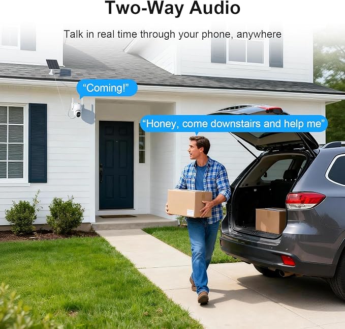 Solar Security Cameras Wireless Outdoor, Free Cloud Storage, WiFi Cameras for Home Security, 360° View Outdoor Camera Wireless, 2K Color Night Vision, AI Motion Detection, Instant Alert, 2-Way Audio