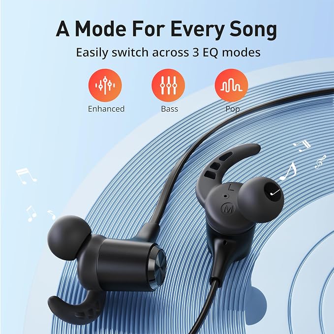 Wireless Headphones, Bluetooth 5.2 Stereo aptX Wireless Earbuds Bass Bluetooth Earbuds Bulit-in Mic with 16H Playtime, Magnetic, IPX7 Waterproof Perfect for Sport, Gym, Normal, Dark Pitch