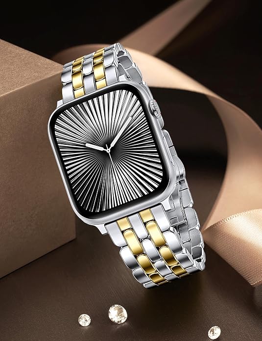 TOYOUTHS Designer Vintage Dressy Bracelet for Apple Watch Band Women 42/40/41/38/44/45/46/49mm, Stainless Steel Elegant Luxury Metal Strap for iWatch Series 11 10 9 8 7 6 5 4 SE/Ultra 3 2 1