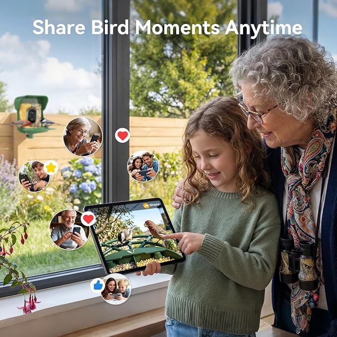 Smart Bird Feeder with Camera, AI Identify Birds Species, 2K HD Color Night Vision, IP65 Waterproof Solar Powered Bird Feeder with 142° Wide Angle, Auto Capture & Real-Time Notifications, Ideal Gift