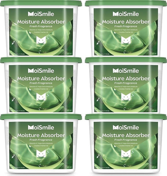 Fresh Scent Moisture Absorbers, Fast Acting Humidity Absorber & Odor Eliminator, 10.5 oz High Capacity Dehumidifier for Closet, Bathroom, Basement, Car & RV, 6 Pack
