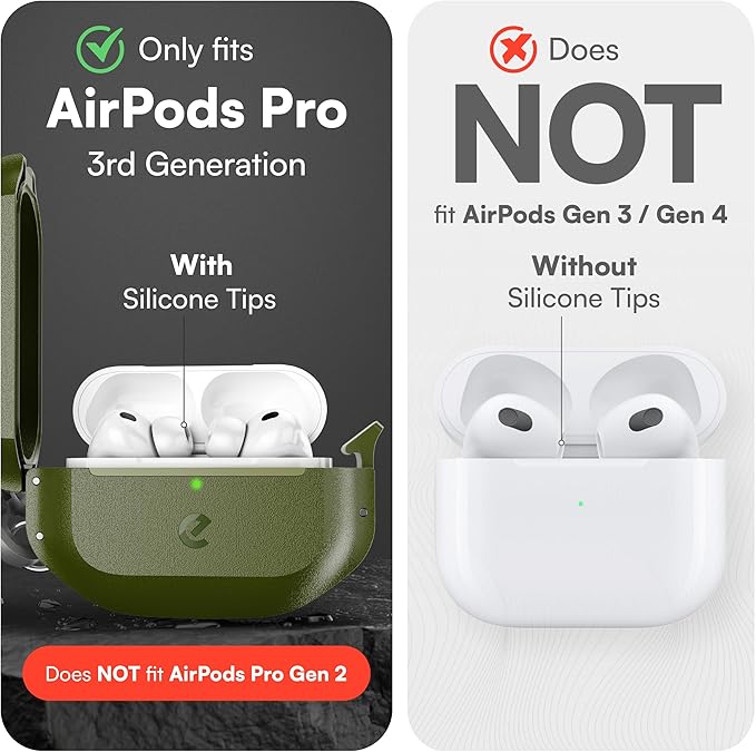 Keybudz for Waterproof AirPods Pro 3 Case with Lock - IP68 Waterproof and Dust Proof, Shockproof Protector, Heavy Duty Rugged Protection, Drop Proof Hard Cover for AirPods Pro 3rd Gen (Forest Green)