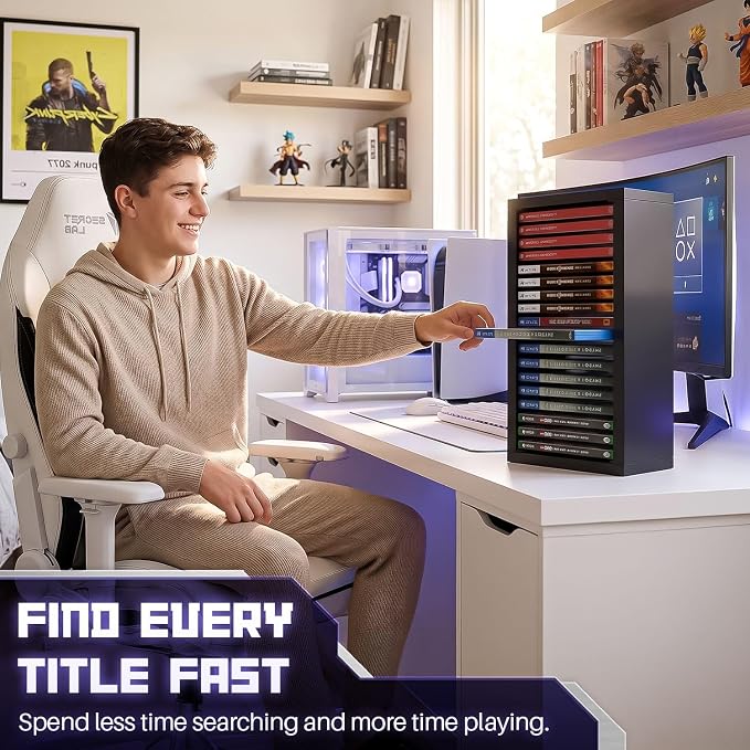 TNP Universal Video Game Storage Tower for PS5, PS4, PS3, Nintendo Switch, Xbox One, Xbox Series S/X - Black Video Game Holder Organizer Stand with 18 CD Case Storage for Organizing & Displaying