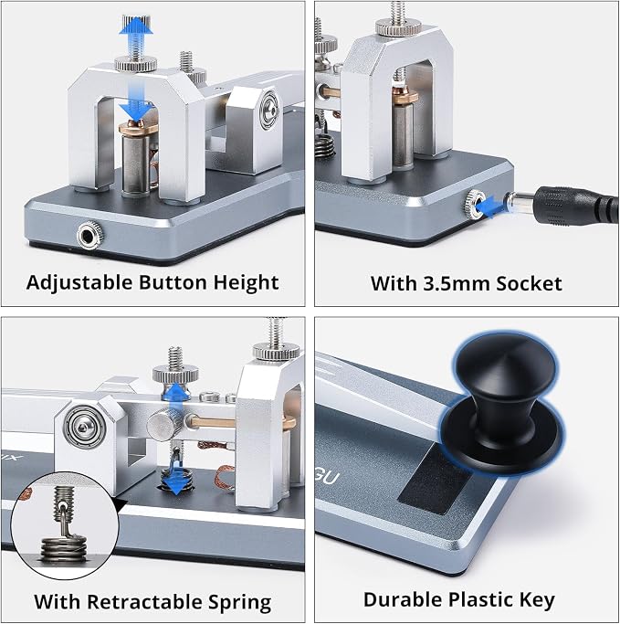 XIEGU VK-5 Mini CW Straight Key, Portable Morse Code Key Telegraph Key with Durable CNC Aluminum Base Silver-Plated Copper Contacts, 3.5mm Jack, for HF Transceiver G90/X6100/X6200/X5105/G106