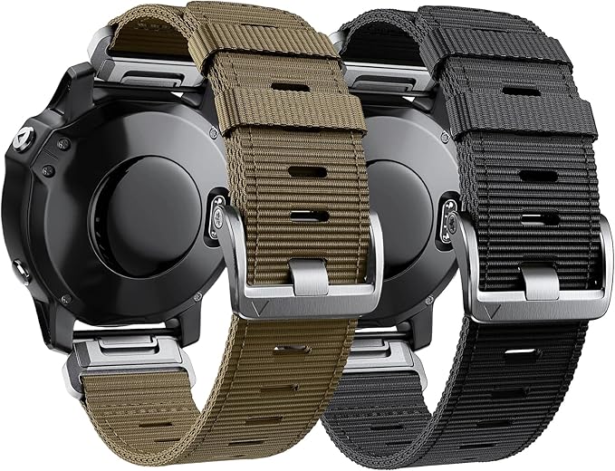 Adjustable 22mm Nylon Bands for Garmin epix pro 47mm, Fenix 8/7/6/5 (47mm) Band - Quickfit 22 Watch Band for EPIX 2 47MM & Forerunner 955/965 - Nylon Watch Band for GARMIN (Black+Khaki (Silver Buckle), 22mm)