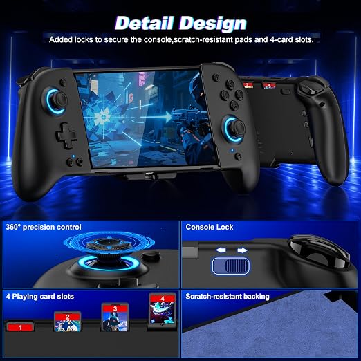 Gammeefy Switch Controller – Hall Effect Joysticks & Enhanced Grip – One Piece Switch Joypad Replacement Switch Pro Controller with 8-Color RGB Lighting, Turbo, Macros - Black, 6.2"/7"