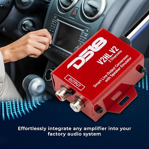 DS18 V2HL.V2 Hi/Lo Converter 2-Channel with Speaker Emulator - High-Level Speaker Signal to Low-Level - Smart line Output 2CH High-Level Input and 2CH RCA Output