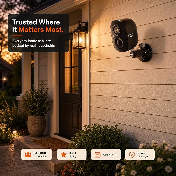 Dzees Security Camera Outdoor Wireless - Upgrade 2K 3MP Battery Powered WiFi Outdoor Camera Wireless, Spotlight, Siren, AI Dectection, Color Night Vision, IP66 Waterproof Cloud/SD-Black