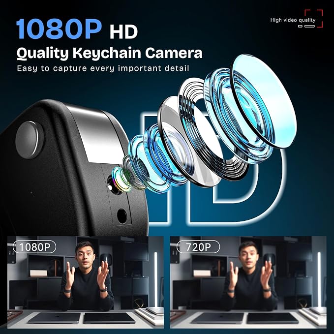 64G 1080P HD Key Fob Camera,Nanny Cam for Home Security, Car Key Camera with Motion Detection & Loop Recording, Long Battery Outdoor Cam with Night Vision & Take Photos, Easy to Use