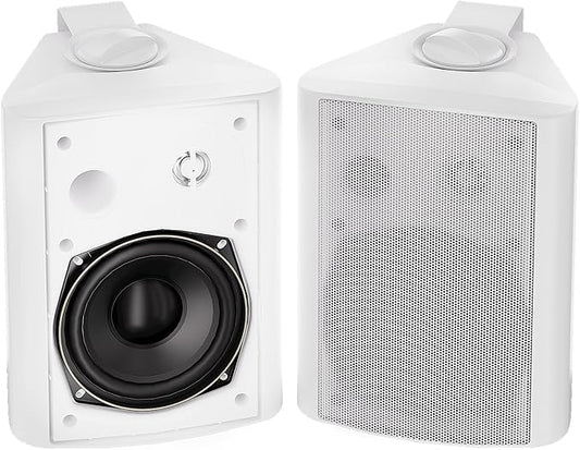 Herdio 5.25 Inch 300 Watts Indoor Outdoor Bluetooth Speakers Waterproof Wall Mount Speakers Wired System All Weather Resistant for Patio Porch Home Theater Backyard(White)
