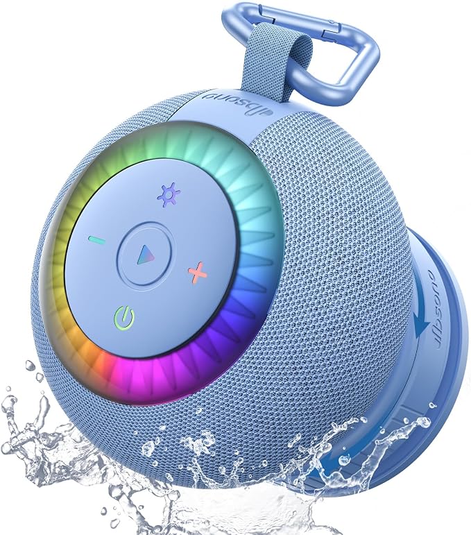 Bluetooth Shower Speaker Waterproof IPX7: Removable Vacuum-Lock Suction Cup, 360° Surround Sound, RGB Light, Portable Wireless Speaker for Beach, Pool, Kayak, Back to School Gifts for Adult Teen-Blue