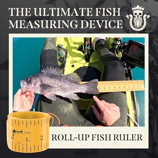 Roll-up & Slap-on Premium Fishing Tape Measure - Easy-to-Read Catch and Release Fish Measuring Device for Boat & Kayak Accessories - Compact & Extendable Fish Ruler (Gold - 24" Inches)