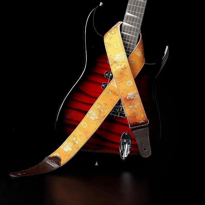 Guitar Strap, embroidery Jacquard Adjustable Guitar Straps for Acoustic/Bass/Electric Guitar, Includes Guitar Pick, Strap Button and Strap Lock, Constellation Gift (Leo)