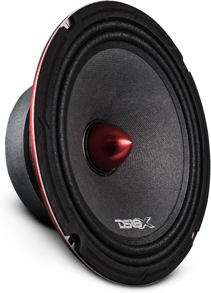 DS18 PRO-X8.4BM Loudspeaker - 8", Midrange, Red Aluminum Bullet, 550W Max, 275W RMS, 4 Ohms - Premium Quality Audio Door Speakers for Car or Truck Stereo Sound System (1 Speaker)