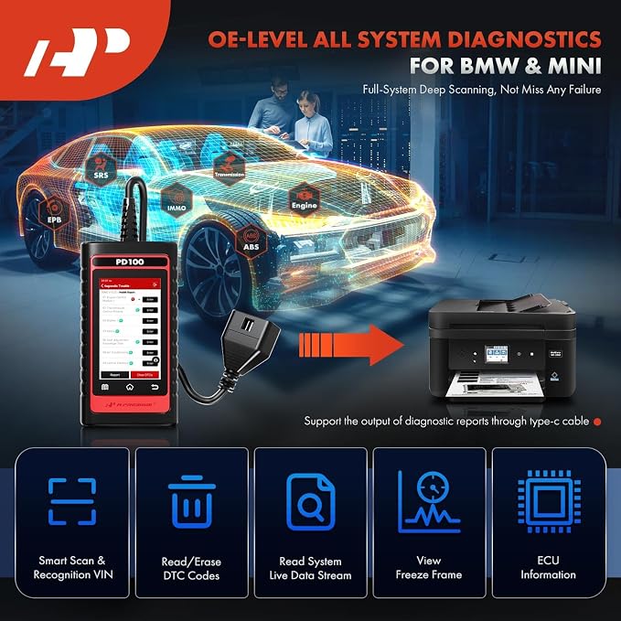 A-Premium 2025 PD100B for BMW/Mini Full System OBD2 Scanner Diagnostic Tool, Bi-Directional Code Read Scan Tool, Full Reset (BMS/ABS/Oil/SAS/EPB), Battery Registration Tool, Live Data, Android 6.0