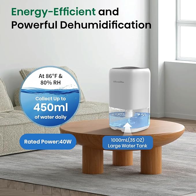 Dehumidifier, 35 OZ Small Dehumidifiers for Room for Home, Quiet with Auto Shut Off, Portable Dehumidifier for Bedroom (280 sq. ft), Bathroom,RV,Closet Colorful Moisture Absorbers Dehumidifiers, White