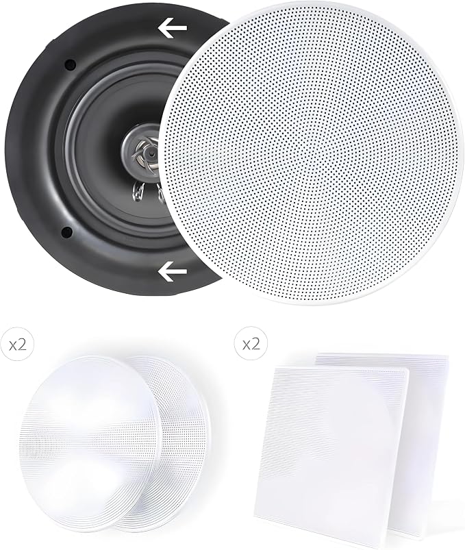 Pyle 6.5” 2-Way Midbass Speakers - Pair of In-Wall/In-Ceiling Woofer Speaker System 1/2'' High Compliance Polymer Tweeter Flush Mount Design w/ 60Hz - 20kHz Frequency Response 200 Watts Peak - PDIC66