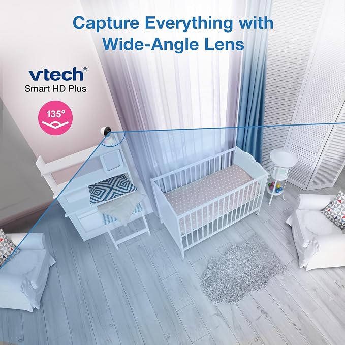 VTech Smart WiFi Baby Monitor, 2 Cameras for Twins & Two Rooms – 2K Split Screen, 5.5" Screen, 24X Zoom, Wide Angle, Free App, Night Light | Smart HD Plus Twin