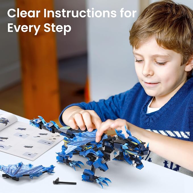 Sillbird Bundle - 2 Items Dragon & Robot Building Kit with Remote Control Christmas Stem Gifts for Kids Boys Ages 8-12, Coding Robotics Technic Toy