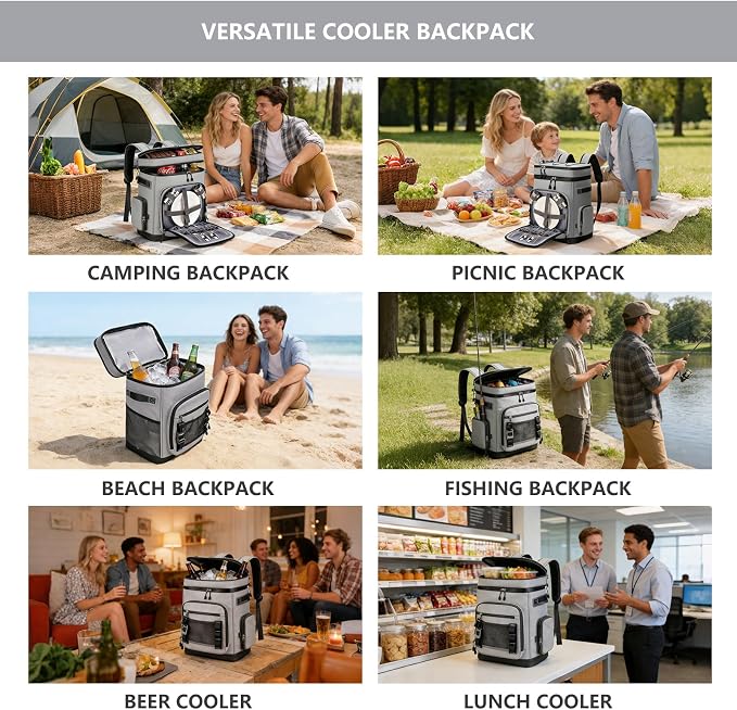 Backpack Cooler,40 Cans Cooler Backpack Insulated Waterproof&Leak Proof,Soft Cooler Bag with 2 Compartments for Men&Women,Picnic Backpack Ice Chest for Camping Hiking Fishing Lunch Beach