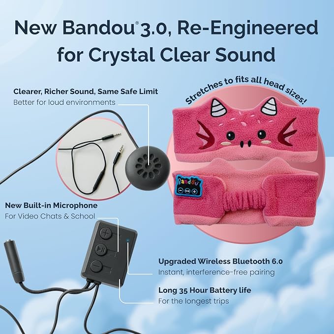 3.0 - Original Toddler Headphones, Kids Headband Headphones - Bluetooth Wireless Headband - Comfortable Headphones for Plane - Safe Volume Limit - Adjustable, Travel, School, and Sleep (Momo)