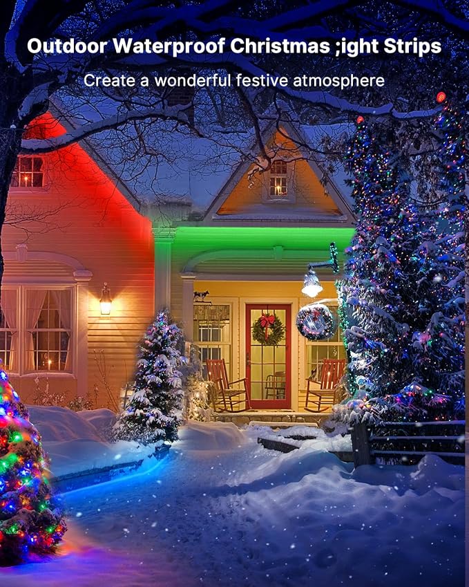 Fussion Outdoor LED Strip Lights Waterproof 400FT (2 Rolls of 200ft) with Remote, RGB LED Light Strips Music Sync Color Changing Christmas House Rope Lighting for Outside