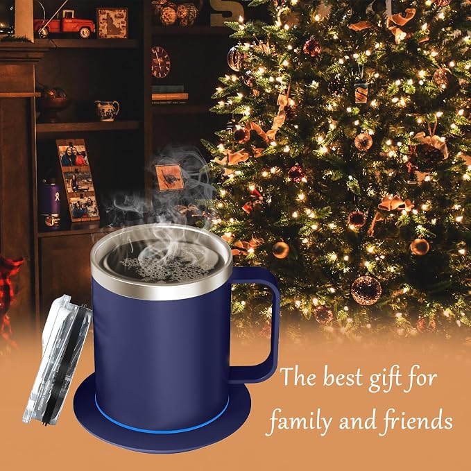 Smart Temperature Control Coffee Mug for Desk,Heated Cup with 10Hrs Auto Shut Off, USB Powered Mug Warmer Set (12oz-Royal Blue)