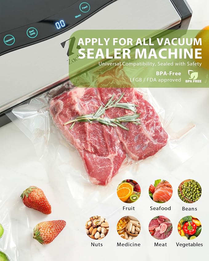 Vacuum Sealer Rolls, 8" x 16.4' 6 Rolls, Heavy Duty BPA-Free Vacuum Sealer Bags for Food, 175 Micron PA+PE Roll Bags for Sous Vide, Freezer Storage and Meal Prep